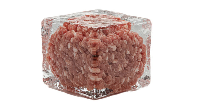Raw Minced Beef Meat Frozen In Ice Cube Realistic 3D Render