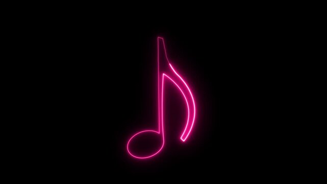 Music note Glowing neon effect for overlay. Music symbol neon. Abstract neon music notes glowing animation.