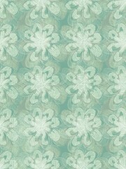 Patterned floral wallpaper background with bright colors and stitched elements
