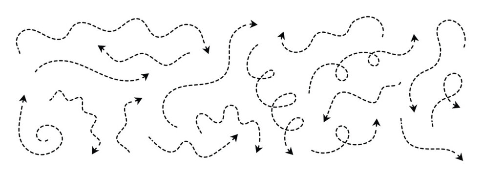 black dotted thin arrows set wavy and curved dashed 