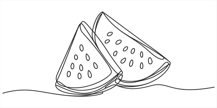 Minimalist continuous line art drawing of two fresh watermelon slices
