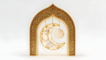 Obraz premium Intricate islamic moon and calligraphy decoration isolated on transparent background