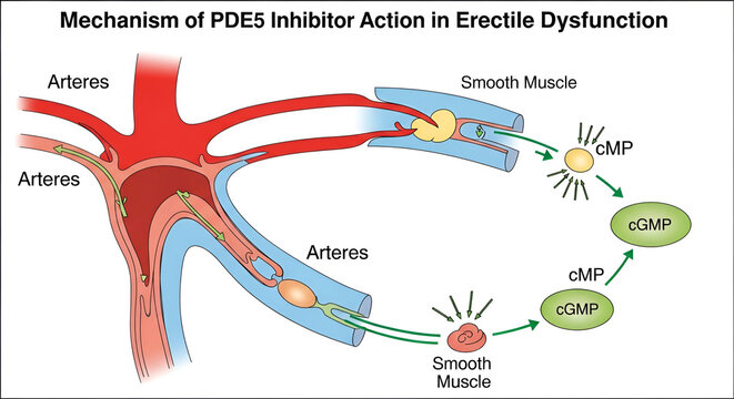 Venogenic ED Anatomy Diagram of P D E5 inhibitor action in erectile dysfunction mechanism