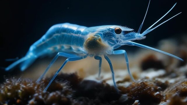 Aquatic Life A Blue Shrimp in a Freshwater Tank.