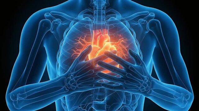 3D animation of human anatomy showing heart pain and palpitations