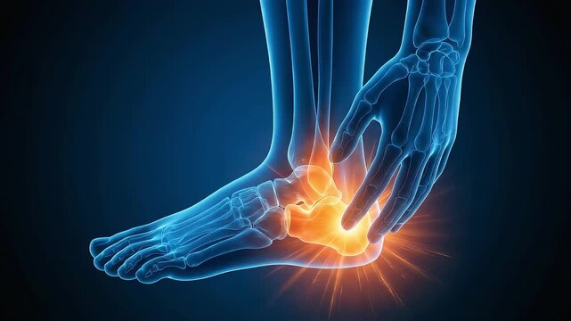 Medical 3D illustration visualizing heel joint pain and inflammation
