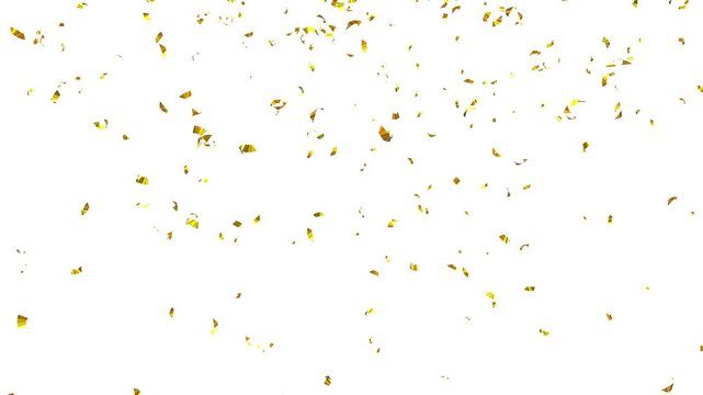 3d render multicolored confetti failing up to down. Colorful gold bright confetti isolated on transparent solid background.