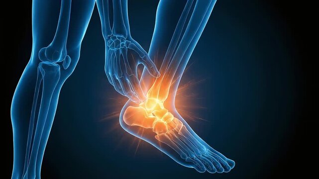 3D human anatomy medical animation showing ankle joint pain and inflammation