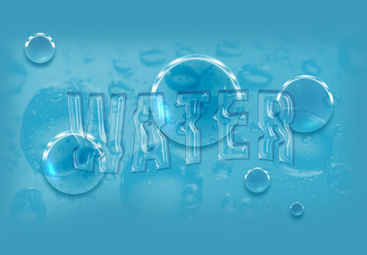 Blue Glossy Water Drops Text Effect Realistic Bubble Bold Font