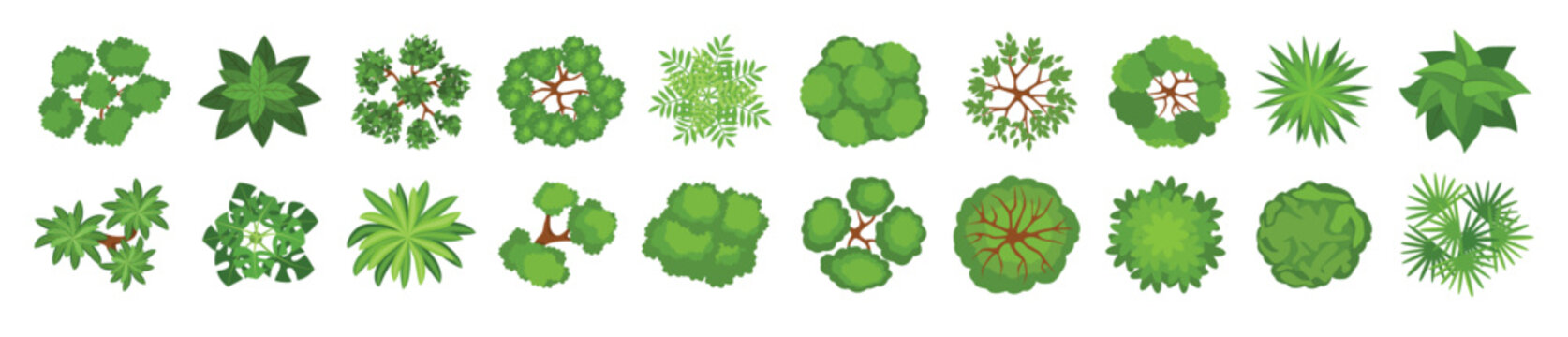 cartoon top view trees plants bushes for landscaping