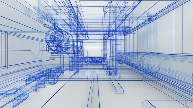 配管設備を可視化したワイヤーフレーム空間動画