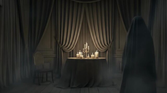 Mysterious Secret Society Meeting in a Candlelit Chamber.