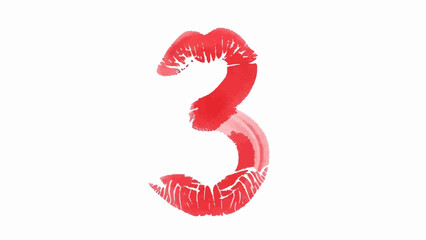 Obraz premium Number three made of a red lipstick kiss mark