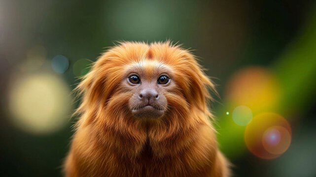 Adorable orange monkey with fluffy fur and curious eyes