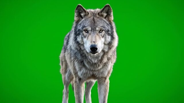 Wolf Standing Against Green Screen Background.