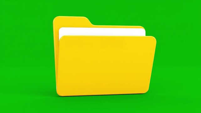 3D Yellow Document Folder Icon on Green Screen