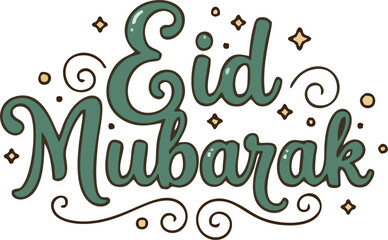 Obraz premium Creative Eid Mubarak greeting text lettering with Islamic ornament and swirls
