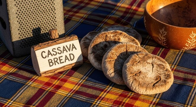 Authentic Caribbean Cassava Bread with Kalinago Stone Grater and Madras Cloth