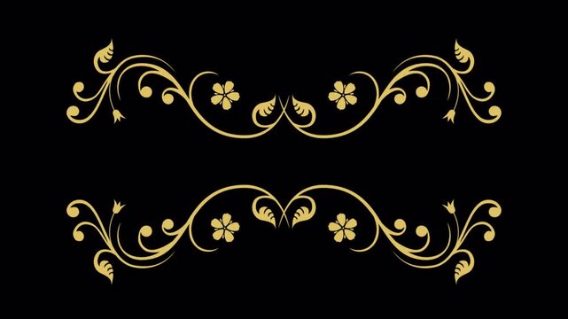Elegant Golden Floral Ornaments on Black Background.