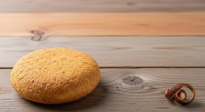 Artisan Cassava Bread on Rustic Wood with Massive Upper-Right Negative Copy Space