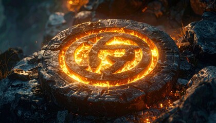 Glowing Emblem on Charred Rock Formation.