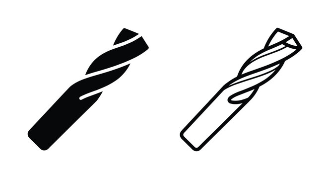 Drill bits vector illustration, engineering tools, solid and outline style drill machine bits design isolated on white background.