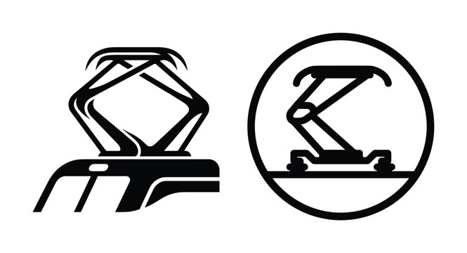 Electric train pantograph icons, detailed outline drawing, railway overhead line equipment, modern design.