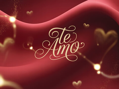 Romantic Te Amo Valentine's Day background with hearts and lights for weeding and Feliz dia de san valentin or Feliz dia del Amor