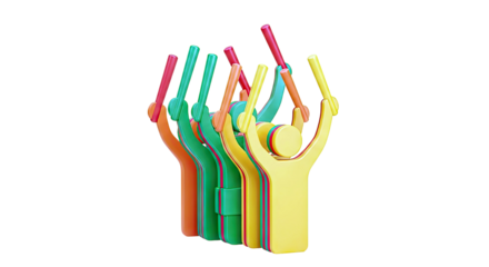 Stylized figures raising colorful sticks