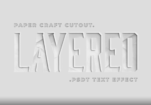 White and Gray Paper Craft Cut Out Text Effect Embossed Shadow Font