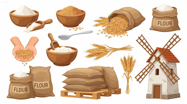 Wheat Grain and Flour Milling Elements Collection Illustration