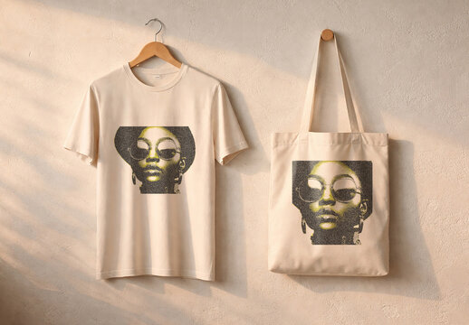 Hanging T-shirt And Tote Bag Mockup