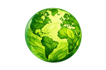 Earth globe made of green leaves portraying environmental protection, ecology, and sustainability with transparent background