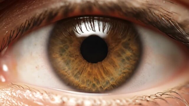 Closeup of a human eye showing intricate details of the iris and pupil.