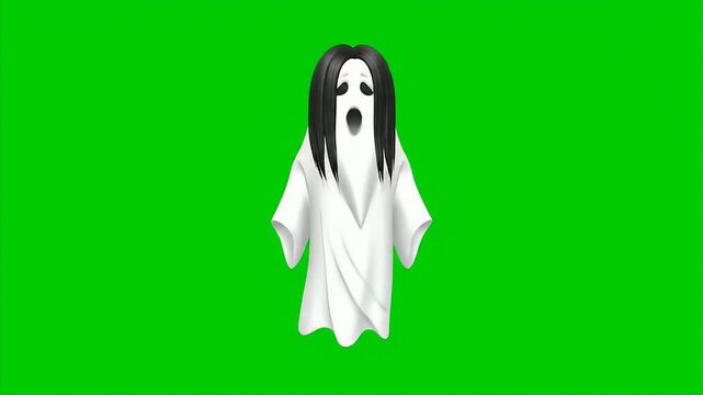Animated Ghostly Figure Floating on a Green Screen Background For Halloween Themed Decorations or Digital Compositing