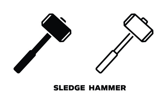 Heavy duty sledge hammer, simple outline. Construction equipment illustration for demolition, work and construction