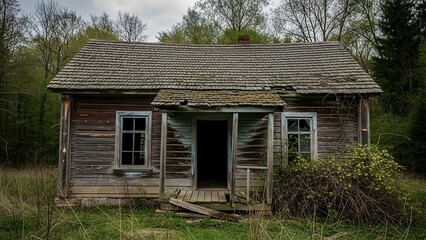 old abandoned house in woods rural.