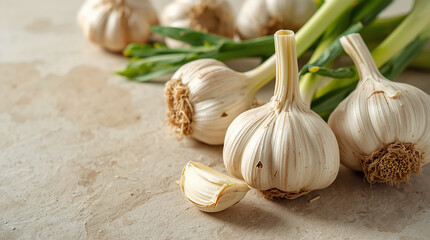 Natural Garlic Bulbs Vegetable Food Concept