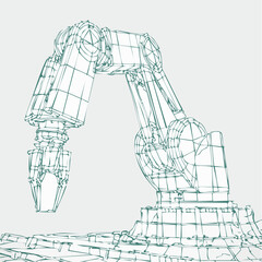 Obraz premium Schematic wireframe illustration of an industrial robotic manipulator arm.