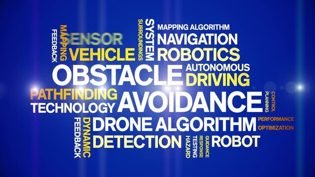 Obstacle Avoidance animated word cloud-text design animation tag kinetic typography seamless loop.