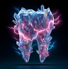 A crystal tooth with lightning bolts emanating from it in the dark
