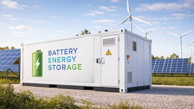 Green battery energy storage system with high capacity powers renewable electric plant facility using advanced technology for sustainable energy storage and power generation container