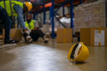 Blue collar workers are working at warehouse. © Suney