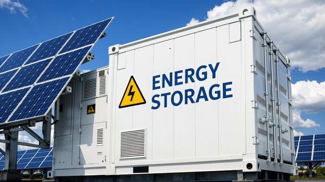 Green renewable energy system with high capacity electric battery storage powering efficient clean power generation and sustainable energy solutions at advanced power plant facility