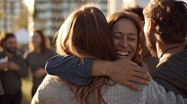 Group of Friends Hugging and Smiling Together.
