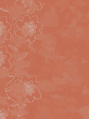 Textured peach floral wallpaper background with bright colors and stitched elements