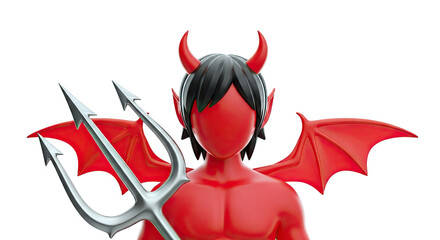 3D Render of a Red Devil Character with Trident and Wings