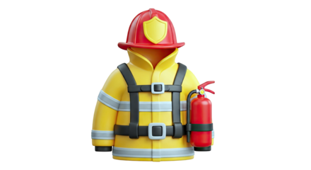 3D Render of Firefighter Uniform with Fire Extinguisher