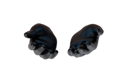Black metallic carbon fabric cyborg robot hand Scoop up isolated transparent png file created by 3D...