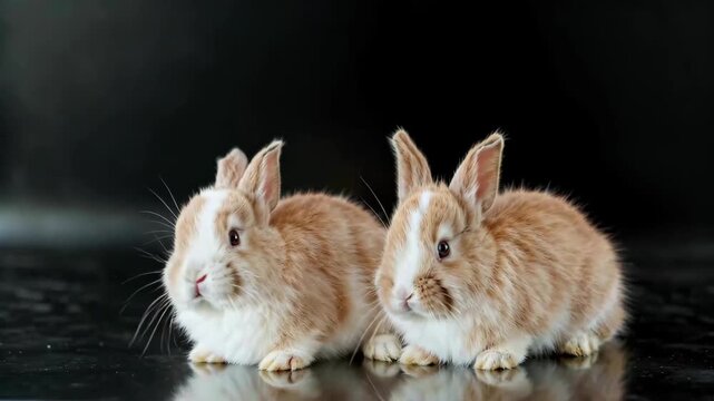 Close-up of two cute little rabbits